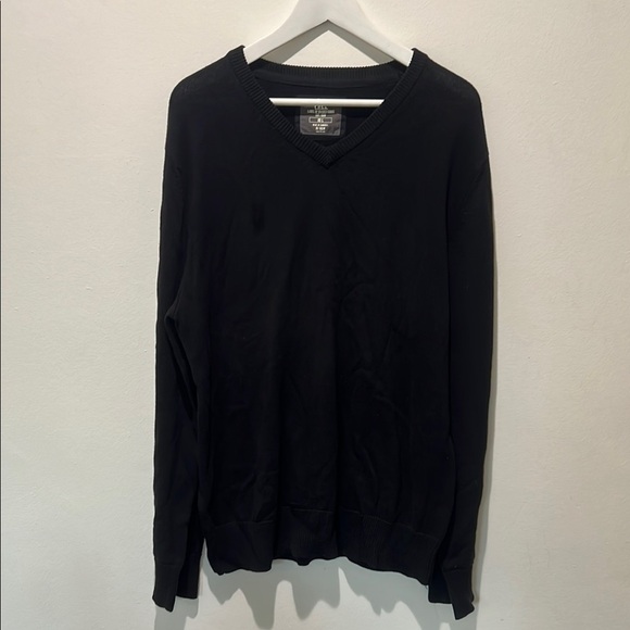 H&M Mens Basic Black V-Neck Cotton Sweater Size Large Pullover Casual Preppy - Picture 1 of 7